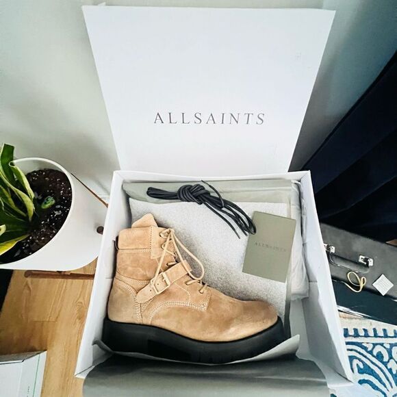 All‎ Saints Paulina Suede Leather Buckle Moto Boot, Size 11, Brown/Tan, NWT - Picture 2 of 16